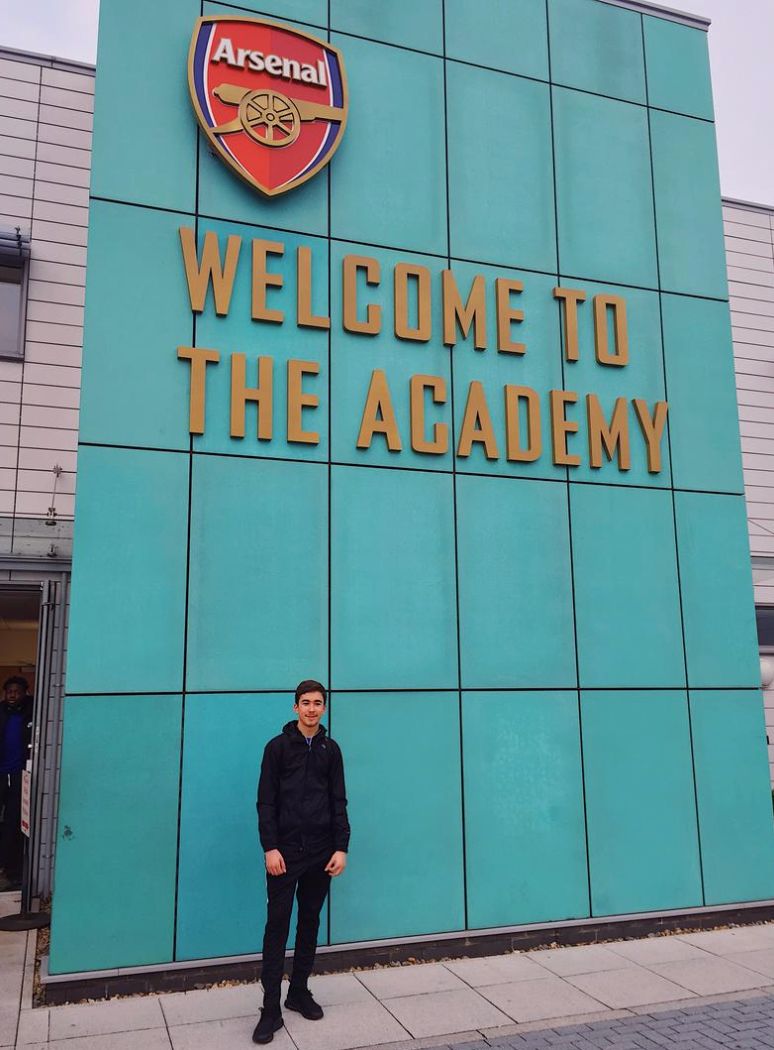 Alex outside the Arsenal academy